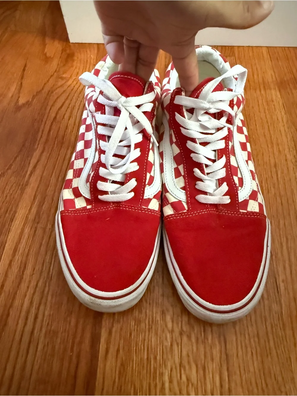 VANS Off The Wall Red Cream Checkerboard Lace-Up Skater Shoes Sneakers Mens 11.5